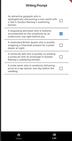 Flutter example app used to show Writing Prompts to the user.