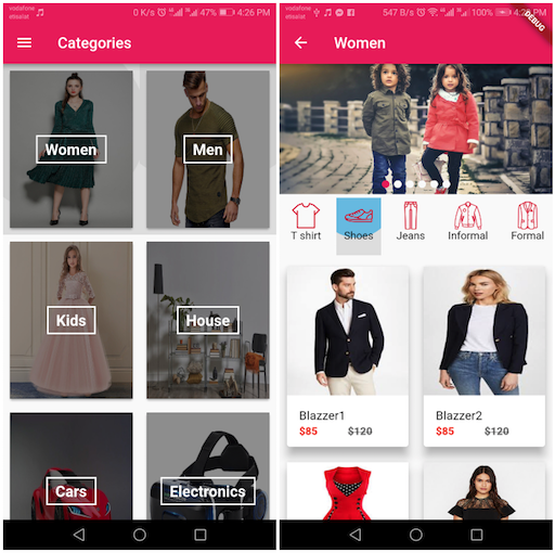 E commerce application using Flutter